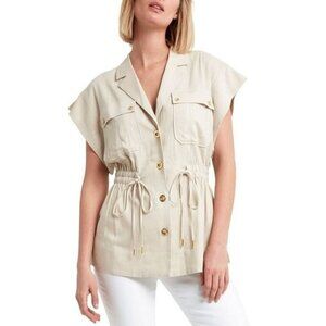 H Halston Linen Blend cap sleeve Utility Tunic Jacket in stone size XXL neutral